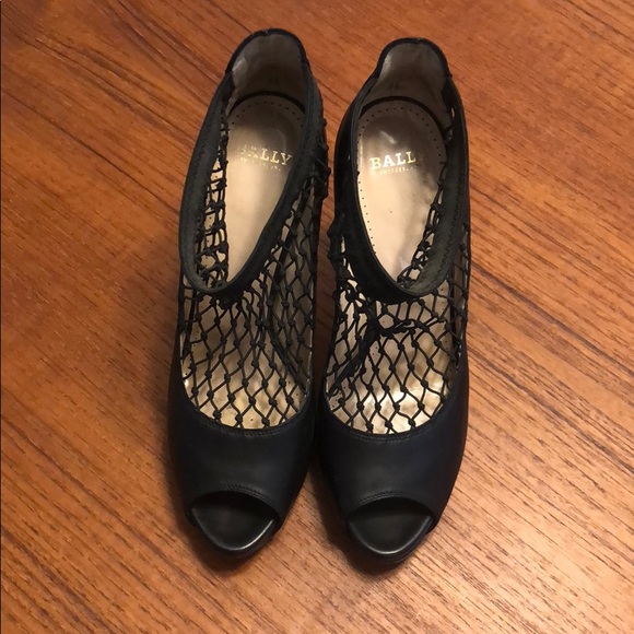 BALLY | Peep Toe Fishnet Wood Block Heels - V Rare - Picture 3 of 8